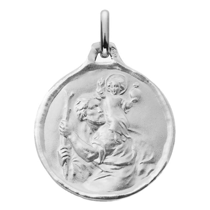 Médaille Saint Christophe Ronde Or Blanc 750, Diamètre 18 mm
