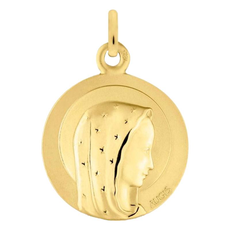 Médaille Vierge Stella Maris en Or Jaune 750, Diamètre 16 mm