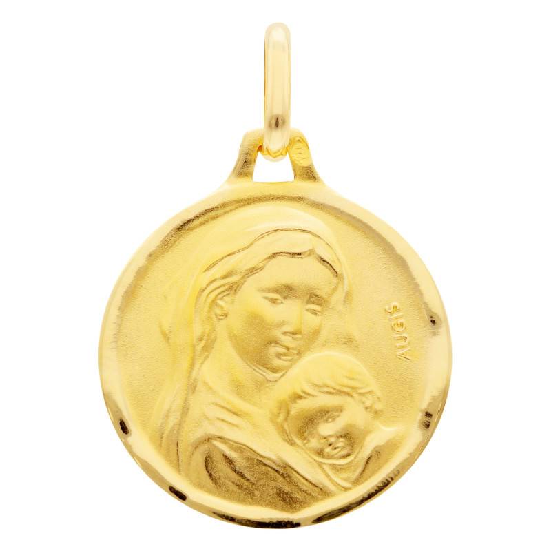 Médaille Maternité Vierge à l'Enfant en Or Jaune 375, Diamètre 16 mm