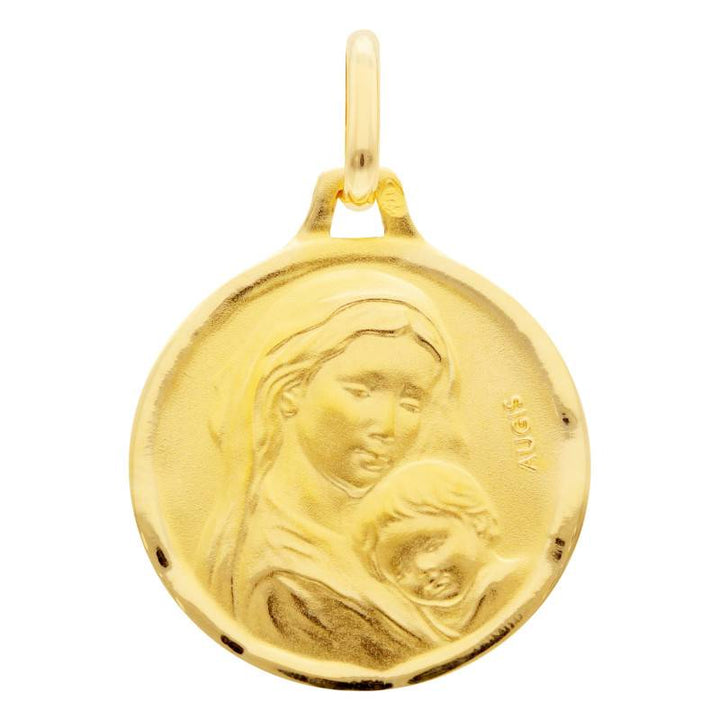 Médaille Maternité Vierge à l'Enfant en Or Jaune 375, Diamètre 16 mm