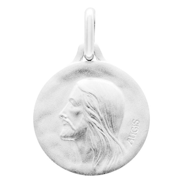 Médaille Ronde Christ de Profil en Argent 925, Diamètre 18 mm