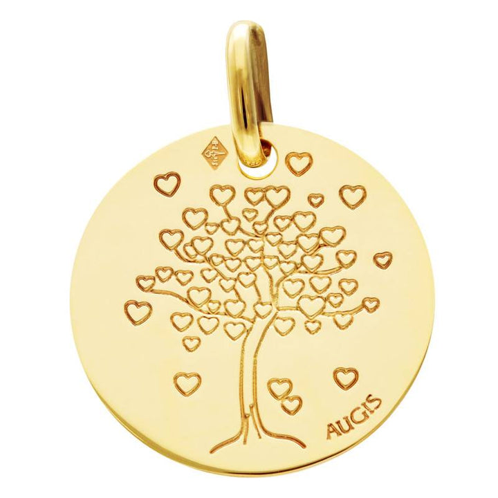 Médaille Arbre de Vie Coeurs en Or Jaune 375, Diamètre 16 mm