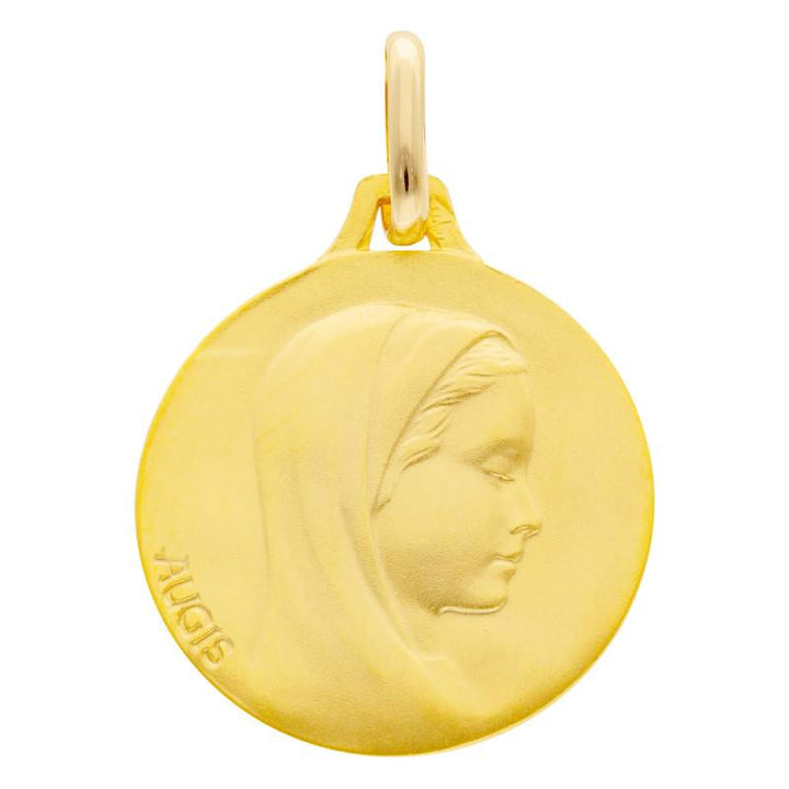 Médaille Vierge de Profil en Or Jaune 375, Diamètre 16 mm