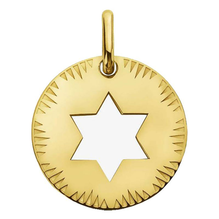 Médaille Etoile de David Ajourée en Or Jaune 750, Diamètre 16 mm