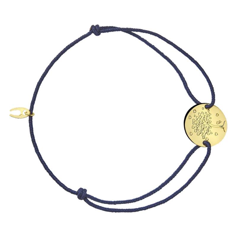 Bracelet Cordon Médaille Arbre de Vie Coeurs en Or Jaune 750, Longueur Ajustable