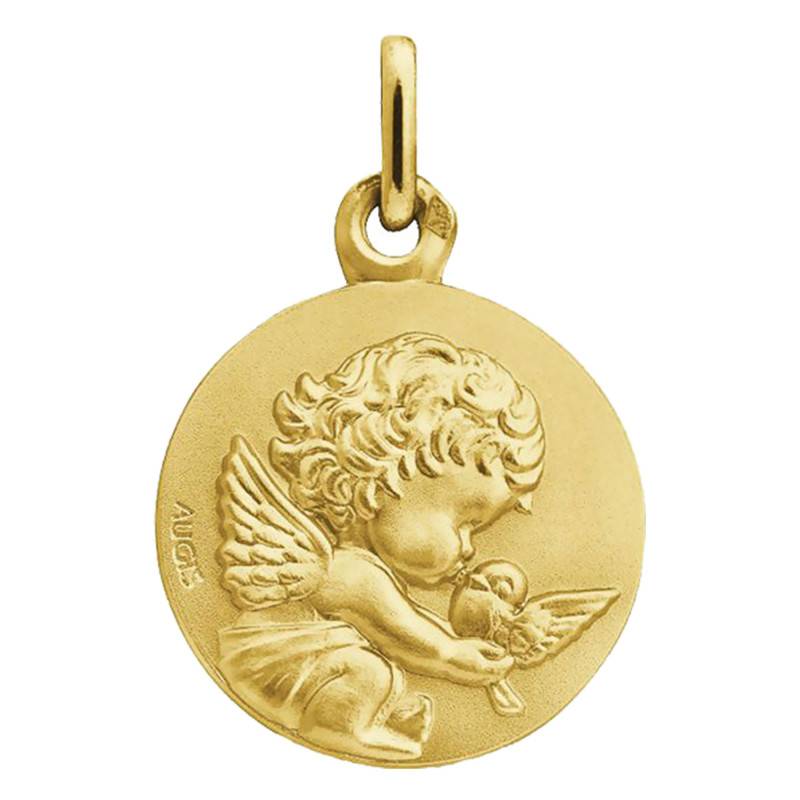 Médaille Ange à la Colombe, Or Jaune 750, Diamètre 14 mm ou 16 mm