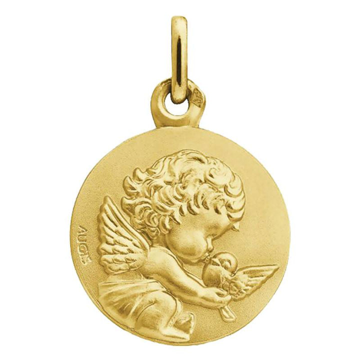 Médaille Ange à la Colombe, Or Jaune 750, Diamètre 14 mm ou 16 mm