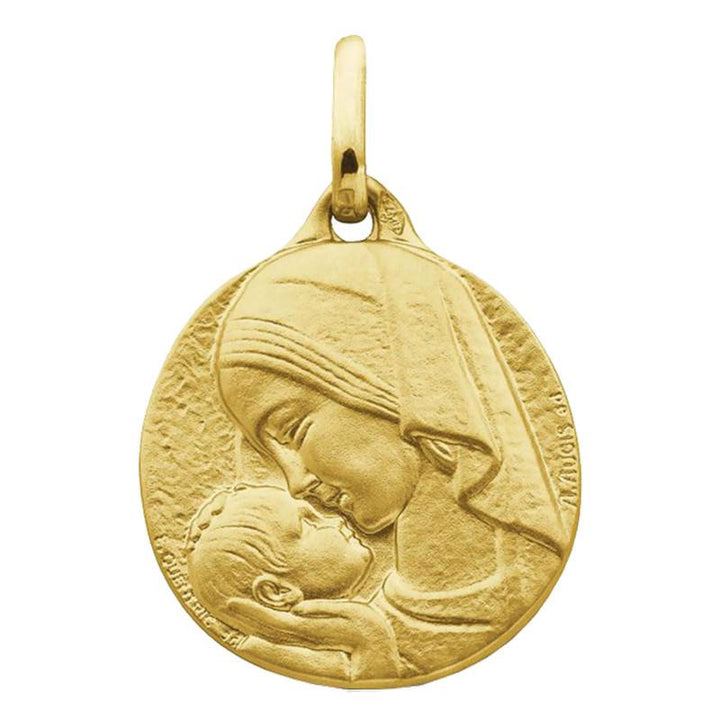Médaille Vierge Amour Maternel Or Jaune 750, Diamètre 16 mm ou 18 mm