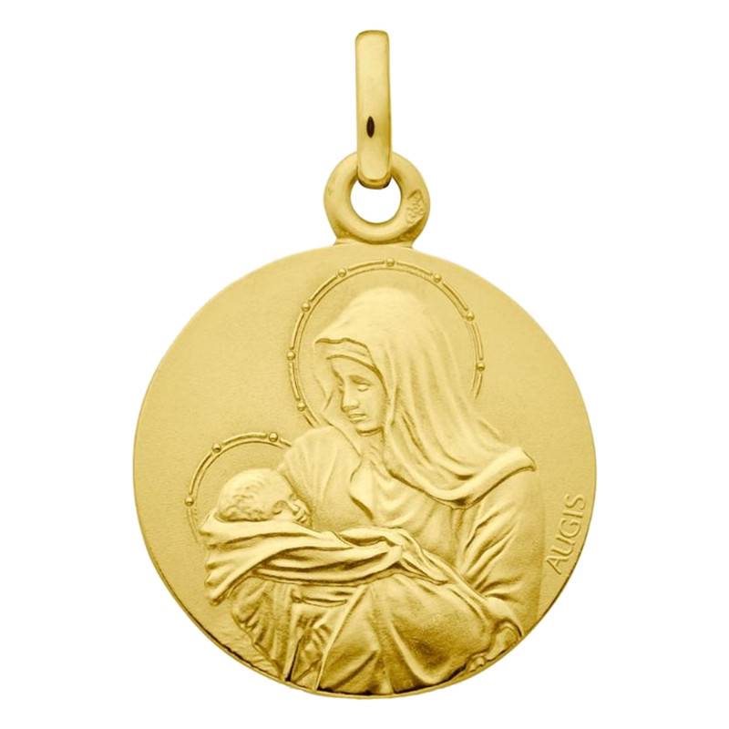 Médaille Tendresse Vierge à l'Enfant en Or Jaune 750, Diamètre 18 mm