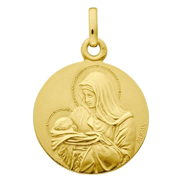 Médaille Tendresse Vierge à l'Enfant en Or Jaune 750, Diamètre 18 mm