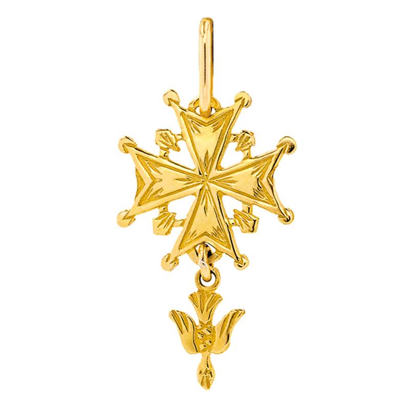 Pendentif Croix Huguenote en Or Jaune 750, Dimension 10 x 20 mm