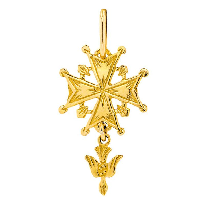 Pendentif Croix Huguenote en Or Jaune 750, Dimension 10 x 20 mm