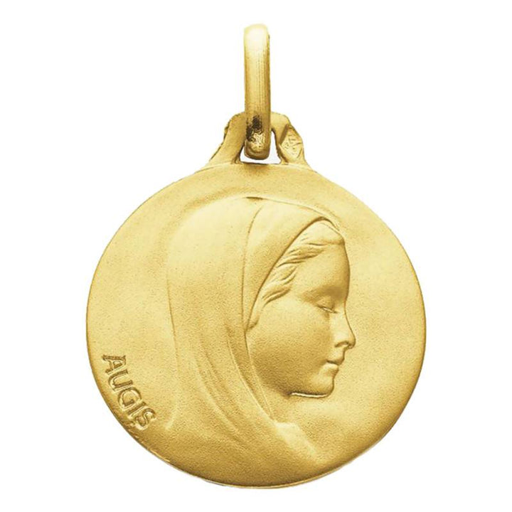 Médaille Ronde Vierge Profil Droit Or Jaune 750, Diamètre 16 mm à 20 mm