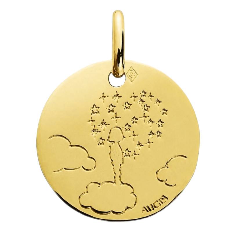Médaille Enfant sur son Nuage en Or Jaune 375, Diamètre 16 mm