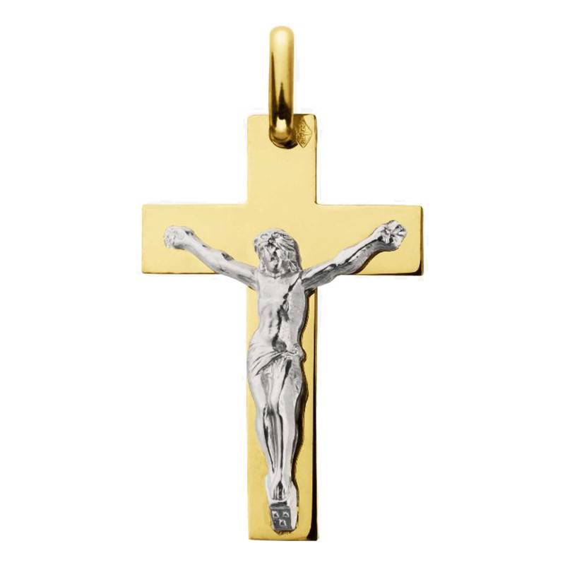 Pendentif Croix de Jésus en Or Jaune & Blanc 750, Dimension 16 x 24 mm