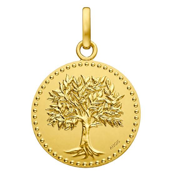 Médaille Satinée Arbre de Vie en Or Jaune 375, Diamètre 18 mm — vue 2