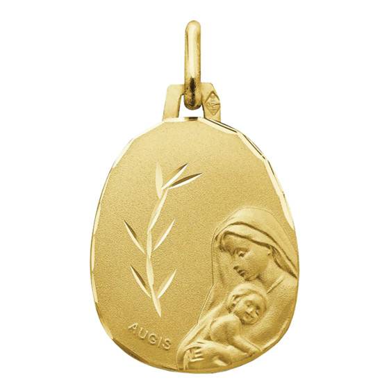 Médaille Vierge à l'Enfant Épi de Blé Facettée en Or Jaune 750 — vue 2