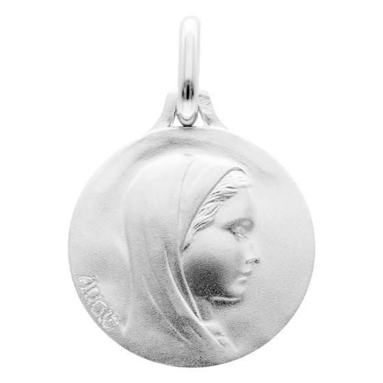 Médaille Ronde Vierge Profil Droit en Argent 925, Diamètre 18 mm — vue 2