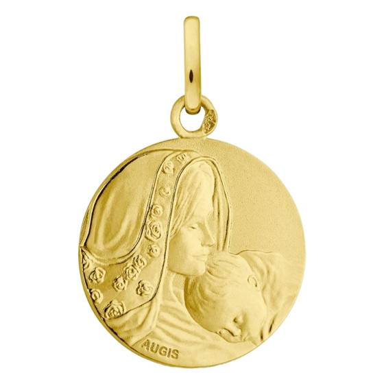 Médaille Vierge à l'Enfant Fleurie en Or Jaune 750, Diamètre 16 mm — vue 2