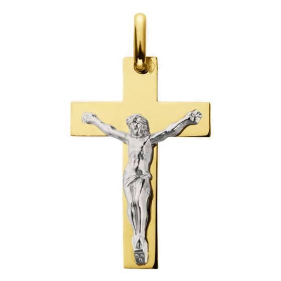 Pendentif Croix de Jésus en Or Jaune & Blanc 750, Dimension 16 x 24 mm — vue 2