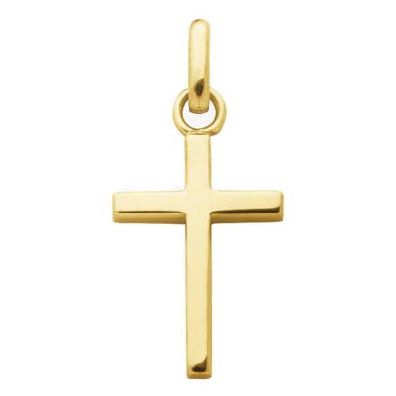 Pendentif Mini Croix Fil Carré en Or Jaune 750, Dimension 9 x 14 mm — vue 2