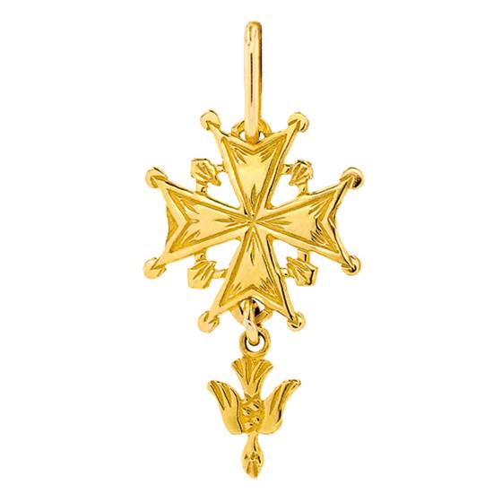 Pendentif Croix Huguenote en Or Jaune 750, Dimension 10 x 20 mm — vue 2