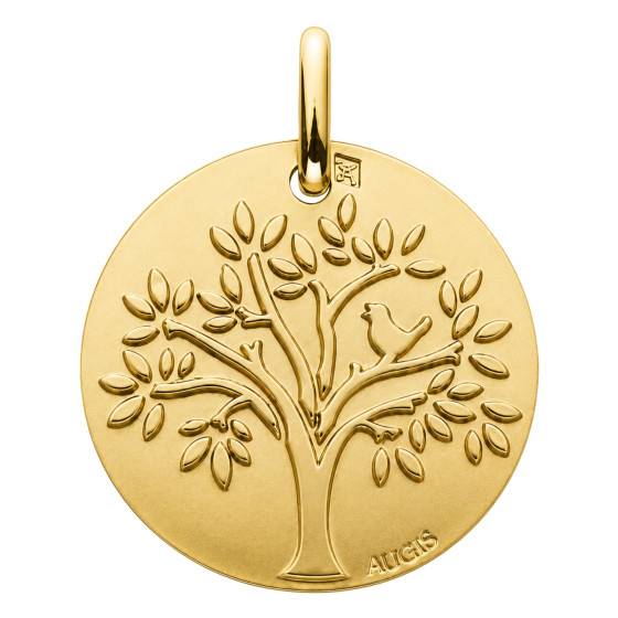 Médaille Arbre de Vie Oiseau en Or Jaune 375, Diamètre 18 mm — vue 2