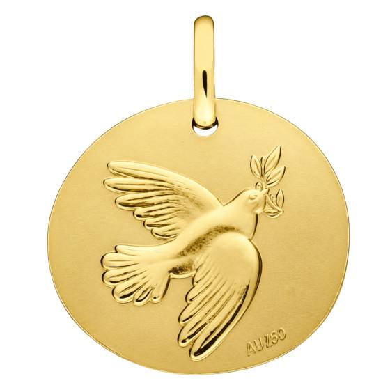 Médaille Galet Colombe en Or Jaune 375, Diamètre 16 mm — vue 2