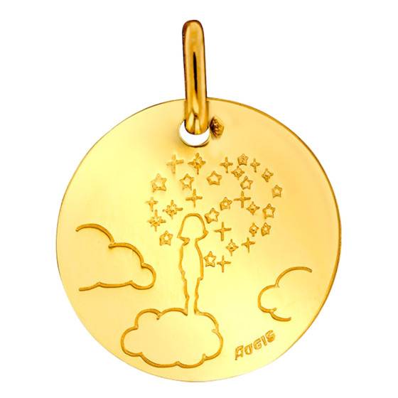 Médaille Petite Fille sur son Nuage Or Jaune 750, Diamètre 16 mm — vue 2