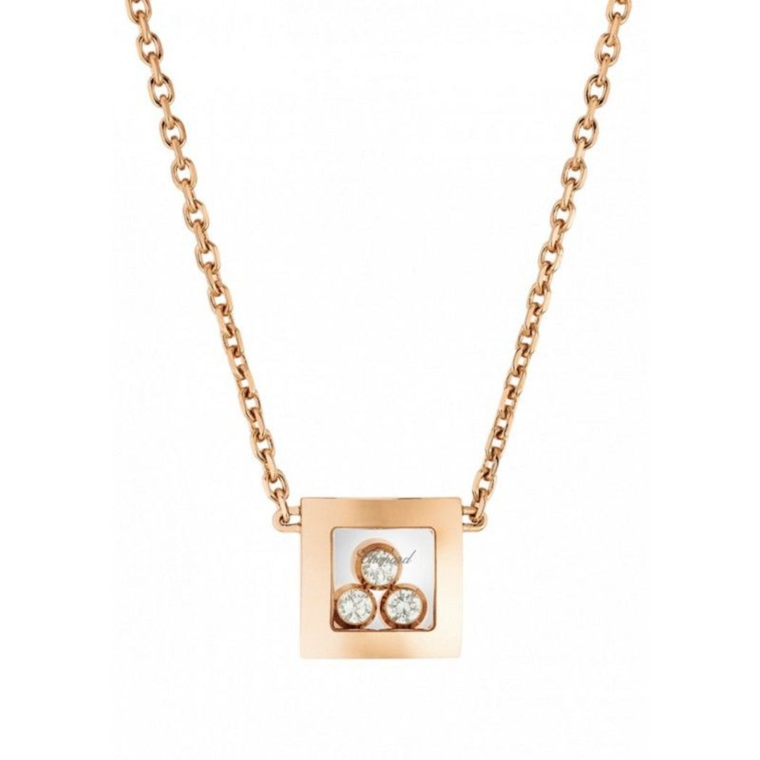 Collier Happy Diamonds Carré Or Rose 3 Brillants Mobiles 819224-5001 - Chopard Joaillerie - Collier - Les Champs d'Or