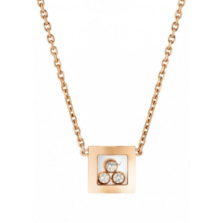 Collier Happy Diamonds Carré Or Rose 3 Brillants Mobiles 819224-5001 - Chopard Joaillerie - Collier - Les Champs d'Or