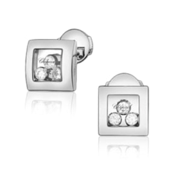Boucles d'Oreilles Happy Diamonds Carré En Or Blanc 839224-1001 - Chopard Joaillerie - Boucles d'Oreilles - Les Champs d'Or