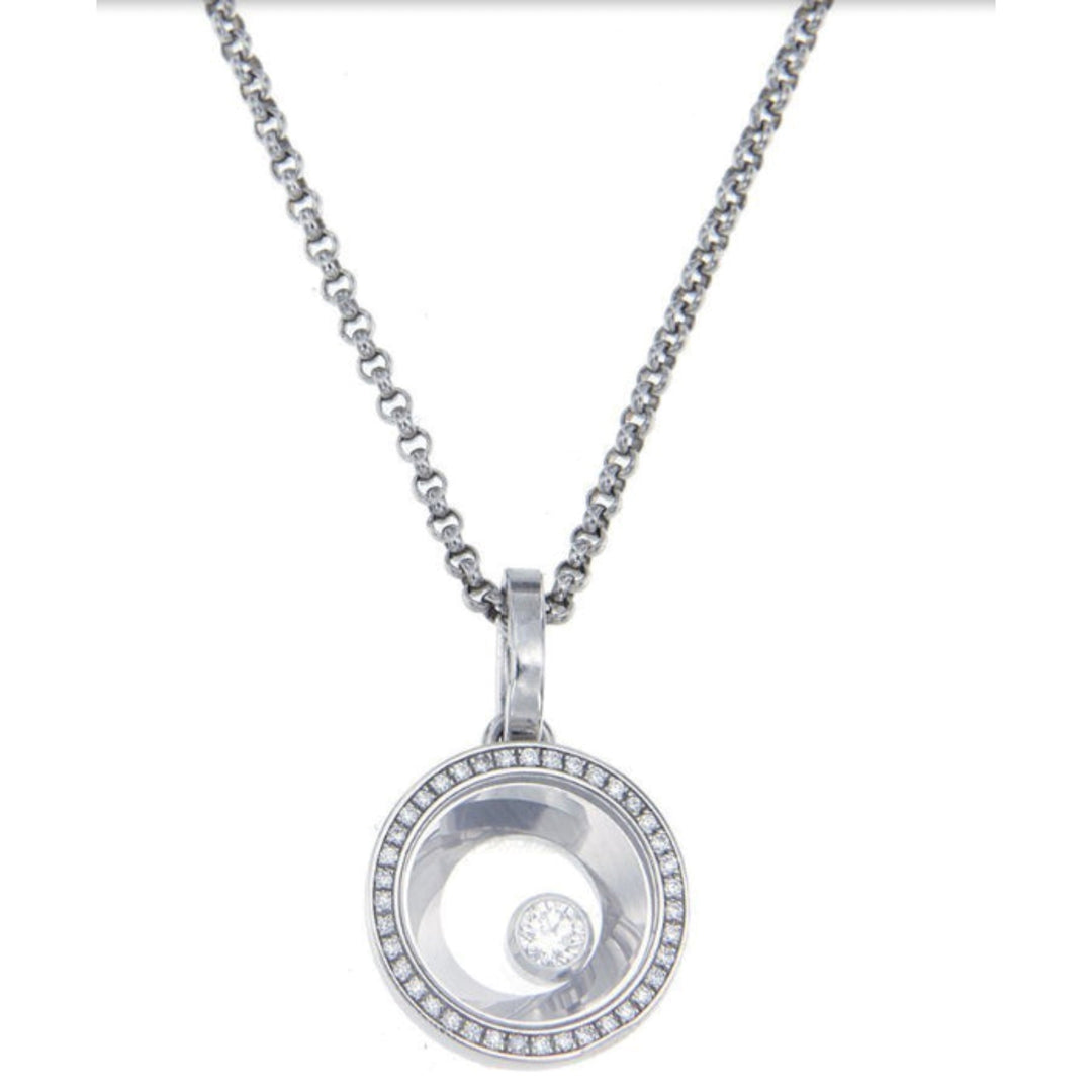 Pendentif Happy Diamonds Or Blanc 1 Brillant Mobile Serti 797811-1001 - Chopard Joaillerie - Pendentif - Les Champs d'Or