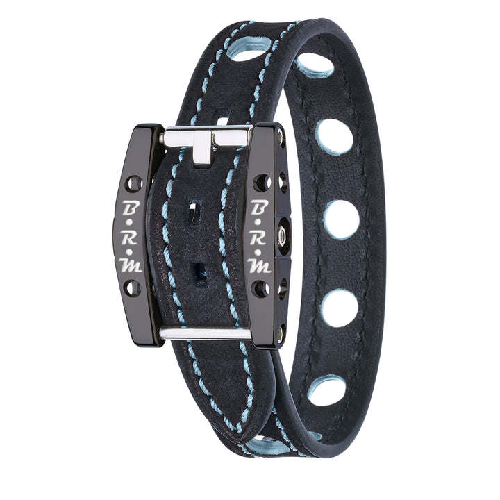 Bracelet Speed Alcantara Titane Noir Bleu Ciel - B.R.M Bijoux  - Bracelet - Les Champs d'Or