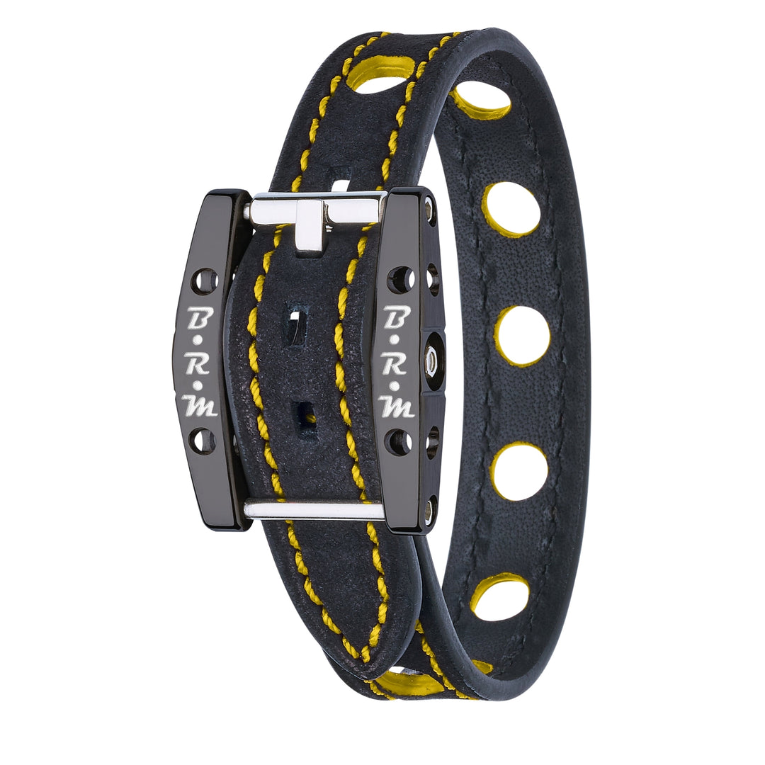 Bracelet Speed Alcantara Titane Noir Jaune - B.R.M Bijoux  - Bracelet - Les Champs d'Or
