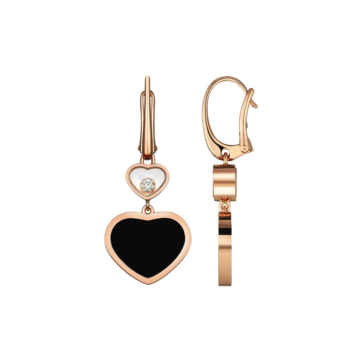 Boucles d'Oreilles Happy Hearts en Or Rose Onyx 837482-5210 - Boucles d'Oreilles - Chopard Joaillerie - Les Champs d'Or
