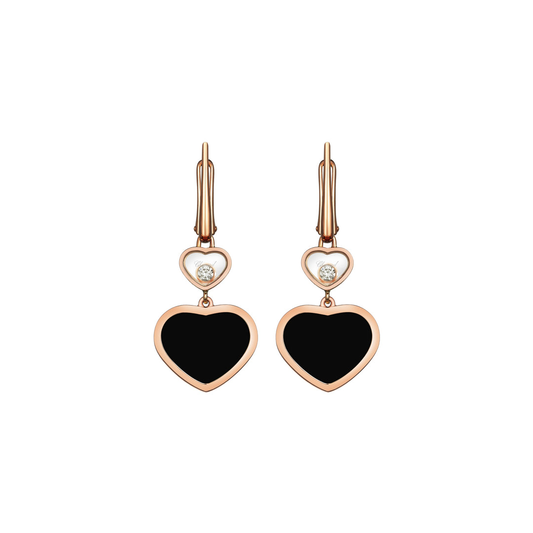 Boucles d'Oreilles Happy Hearts en Or Rose Onyx 837482-5210 - Boucles d'Oreilles - Chopard Joaillerie - Les Champs d'Or