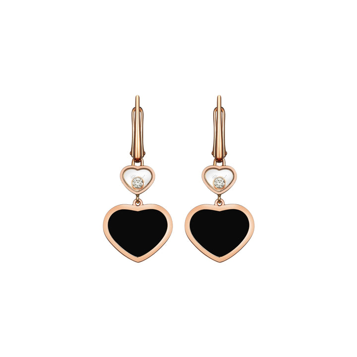 Boucles d'Oreilles Happy Hearts en Or Rose Onyx 837482-5210 - Boucles d'Oreilles - Chopard Joaillerie - Les Champs d'Or