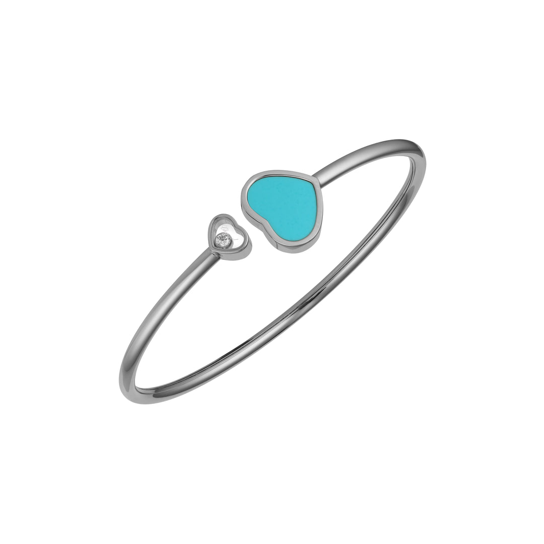 Bracelet Jonc Happy Hearts Or Blanc Pierre Turquoise Taille M 857482-1403 - Bracelet - Chopard Joaillerie - Les Champs d'Or