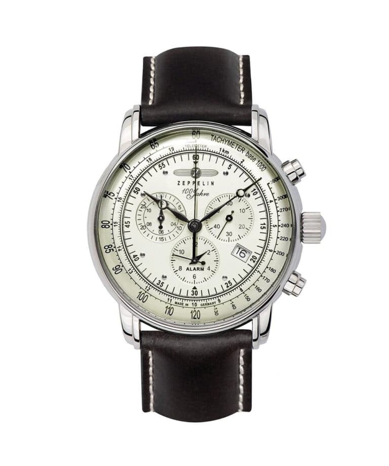 Zeppelin 100 Jahre Chronographe Alarm Phospho 42mm cadran blanc — Z-8680-3