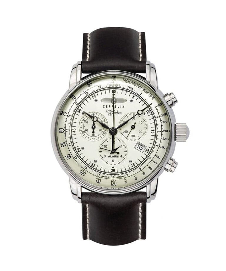 Zeppelin 100 Jahre Chronographe Alarm Phospho 42mm cadran blanc — Z-8680-3