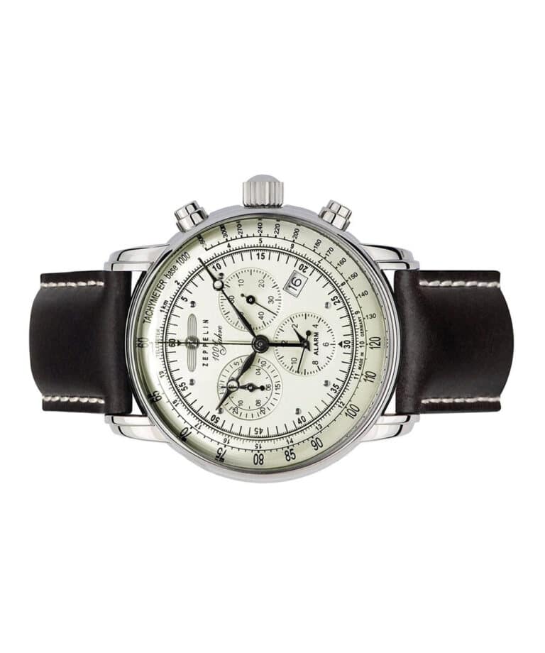 Zeppelin 100 Jahre Chronographe Alarm Phospho 42mm cadran blanc — Z-8680-3