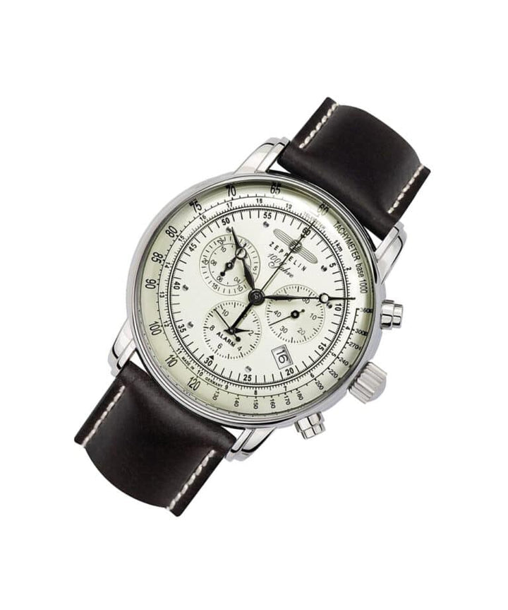 Zeppelin 100 Jahre Chronographe Alarm Phospho 42mm cadran blanc — Z-8680-3