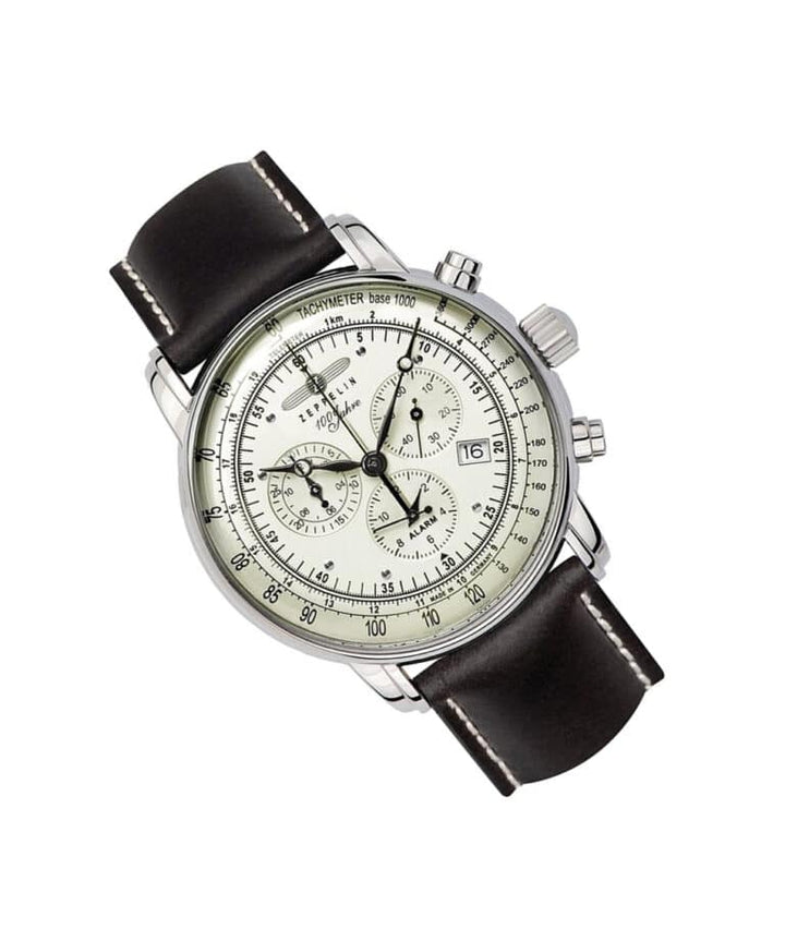 Zeppelin 100 Jahre Chronographe Alarm Phospho 42mm cadran blanc — Z-8680-3