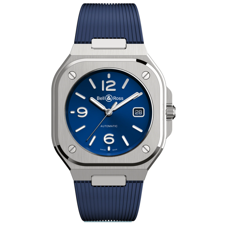 BR 05 Blue Steel Watch Rubber Strap Blue Dial