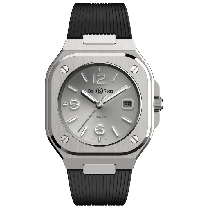 BR 05 Gray Steel Watch Rubber Strap Gray Dial