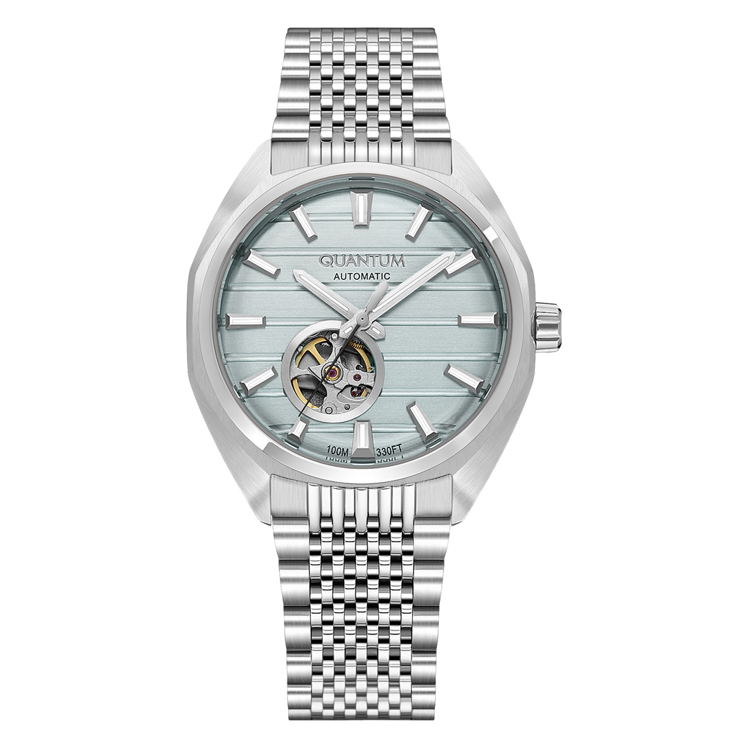 Quantum Flow Retro Automatique 41,5mm cadran Ice Blue bracelet cuir