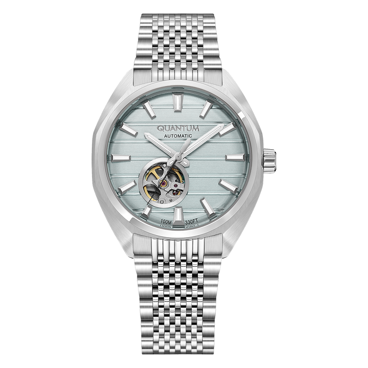 Quantum Flow Retro Automatique 41,5mm cadran Ice Blue bracelet cuir