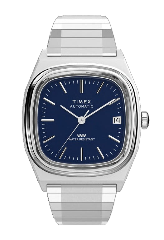 Timex E-Line Automatique Marine 34mm cadran bleu bracelet acier