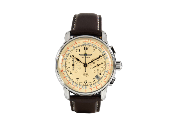 Zeppelin LZ126 Los Angeles Chronographe Tachy 42mm cadran beige bracelet cuir